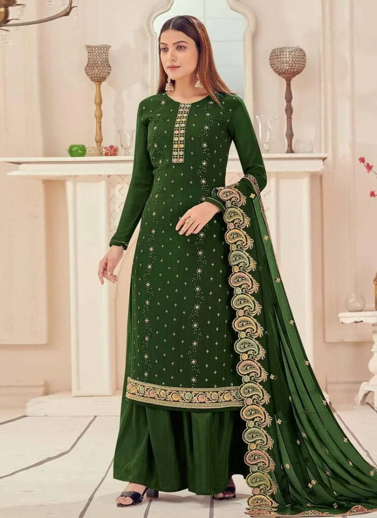 Light Green Poly Silk Salwar Suit Palazzo main image 1